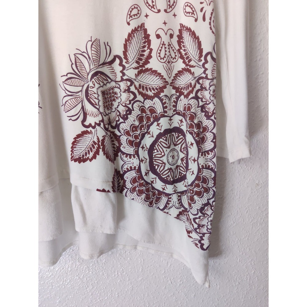 3/$20 Desigual Kassandra White & Red Floral Asymmetrical Long Sleeve Blouse M - Picture 4 of 8
